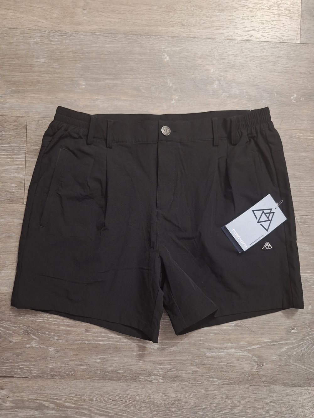 Women's Black Nylon Athletic Shorts with Elastic Waistband - Zippered Pockets